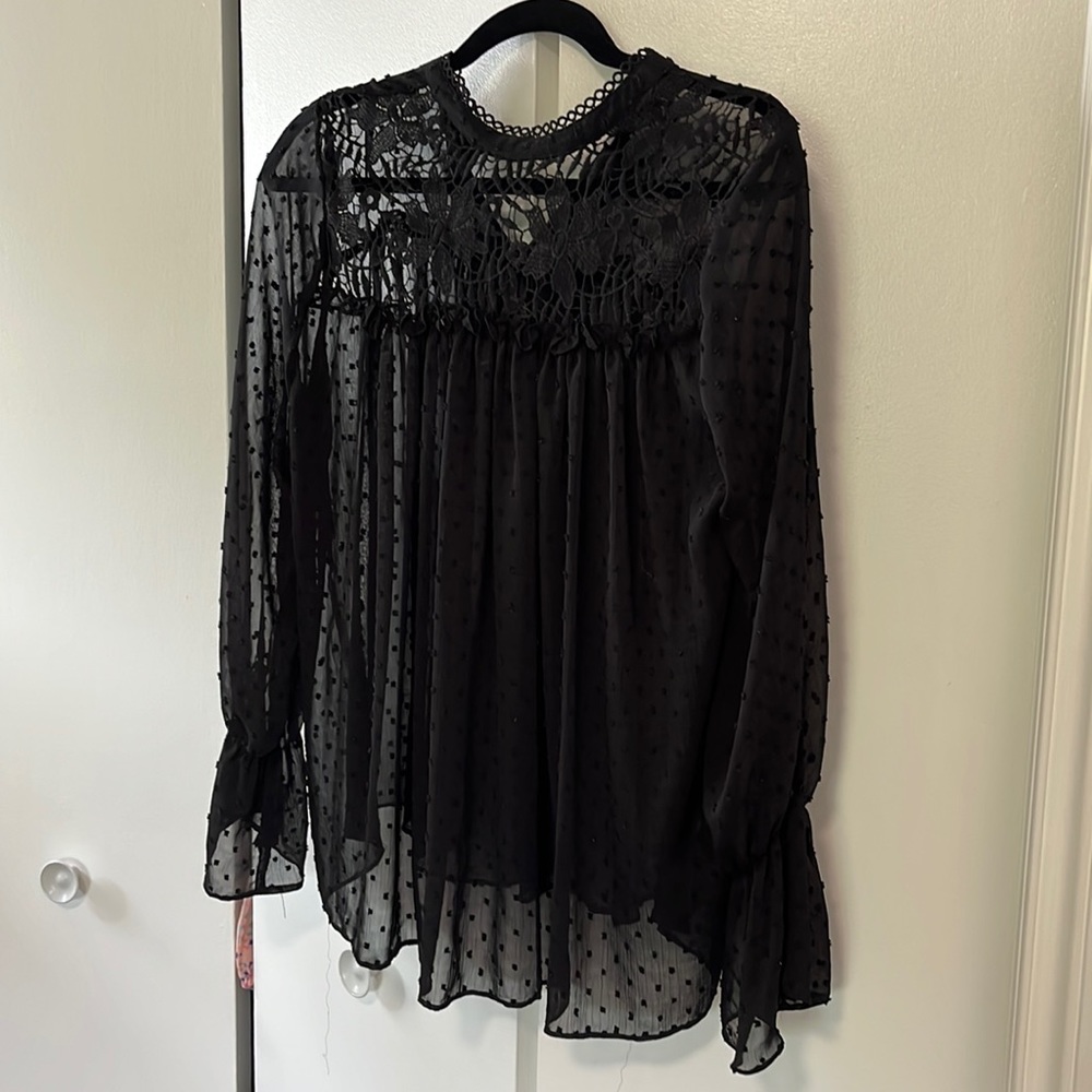 Sheer black frilly lace top
